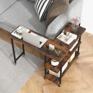 360° Rotating Sofa Side Table Mobile End Table with 2-Tier Storage Shelves-Rustic Brown