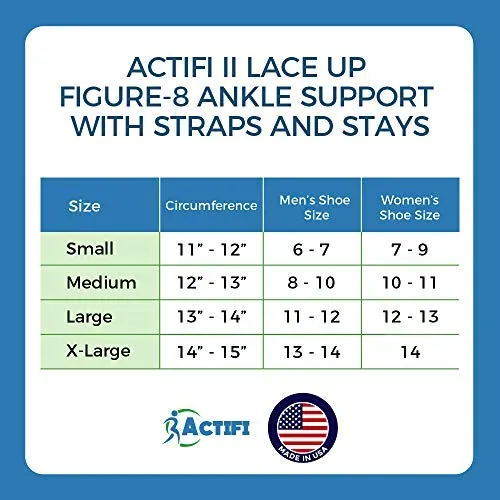 Actifi II Figure 8 Ankle Support – Lace Up Brace Wrap with Straps & Stays Small