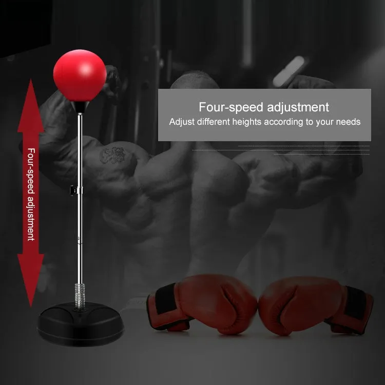 Adult Base Version Height Adjustable Vertical PU Leather Vent Ball Boxing Speed Ball Family Fitness Equipment with Gloves(Black Red)