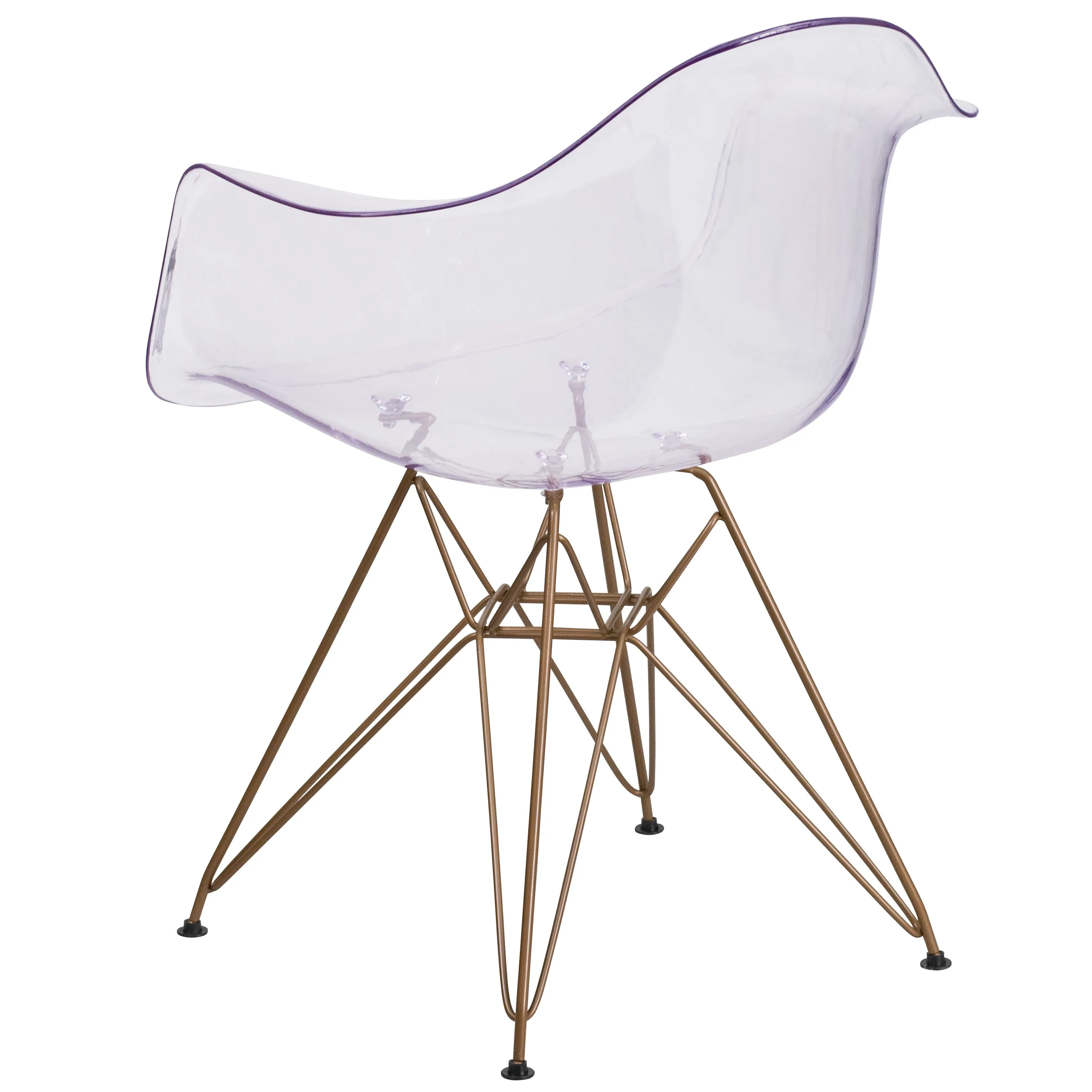 Allure Series Transparent Side Chair with Arms and Gold Base