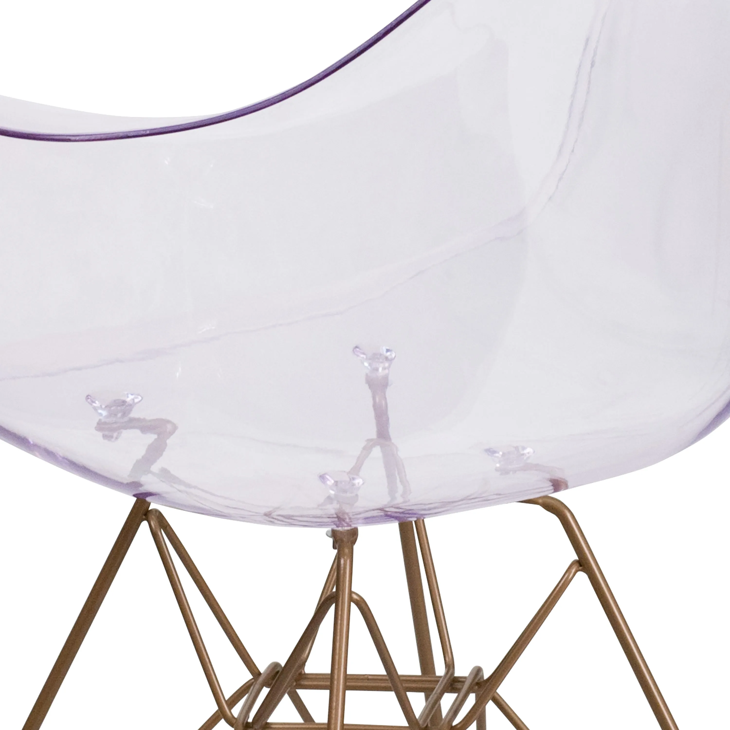 Allure Series Transparent Side Chair with Arms and Gold Base