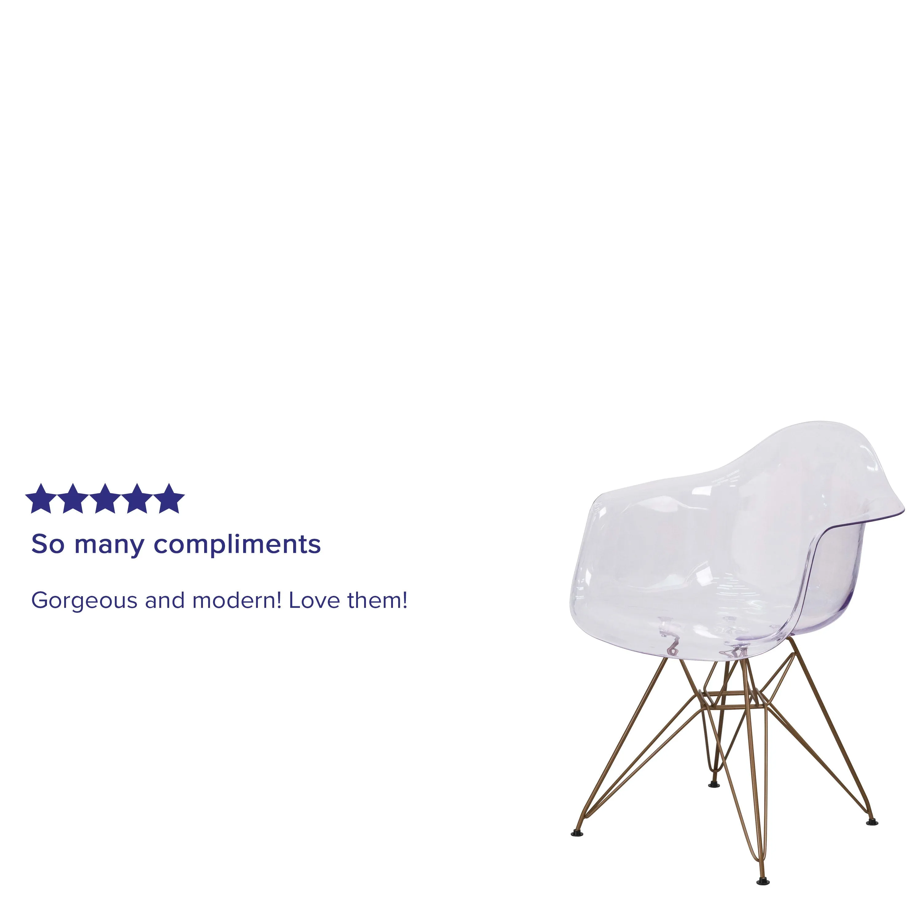 Allure Series Transparent Side Chair with Arms and Gold Base