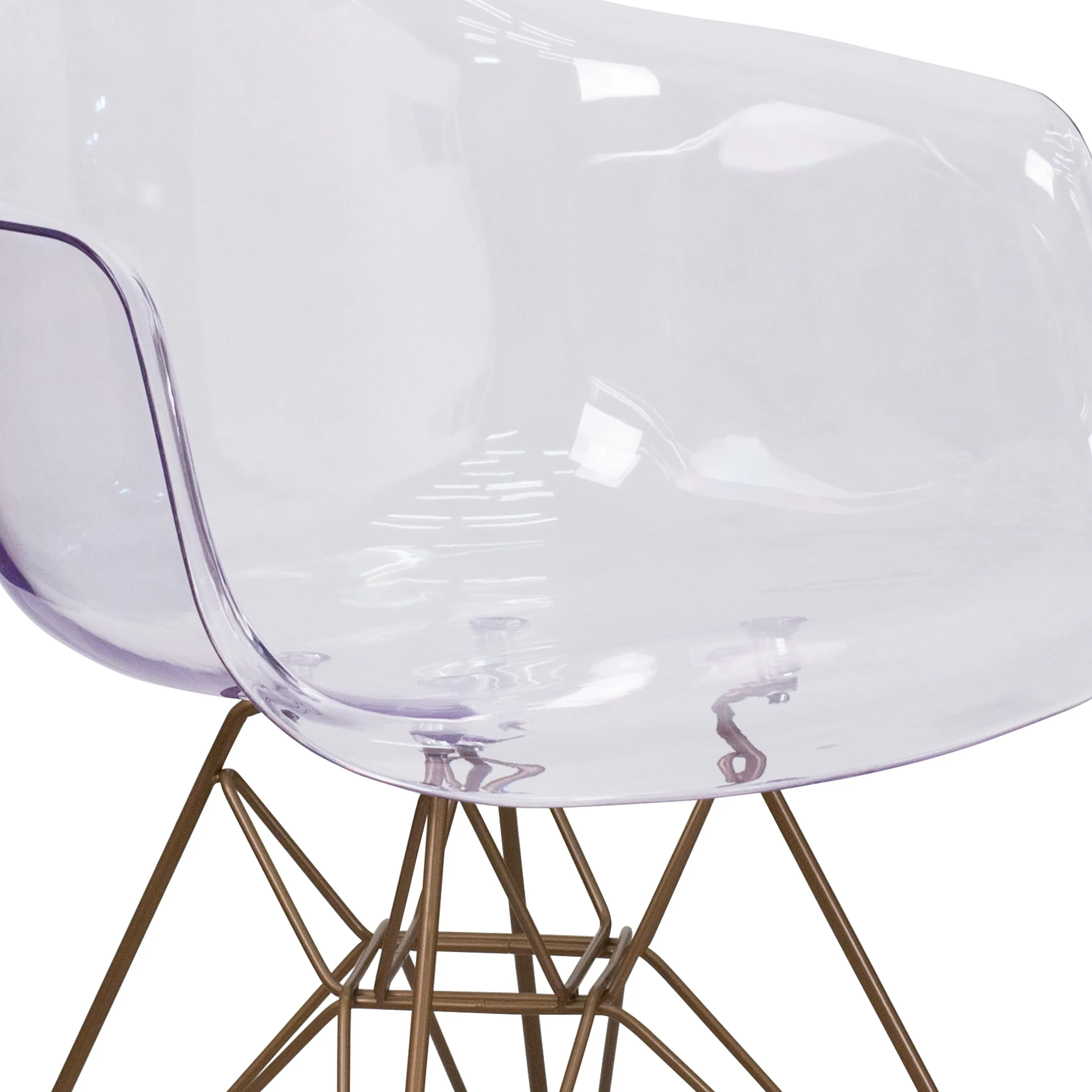 Allure Series Transparent Side Chair with Arms and Gold Base