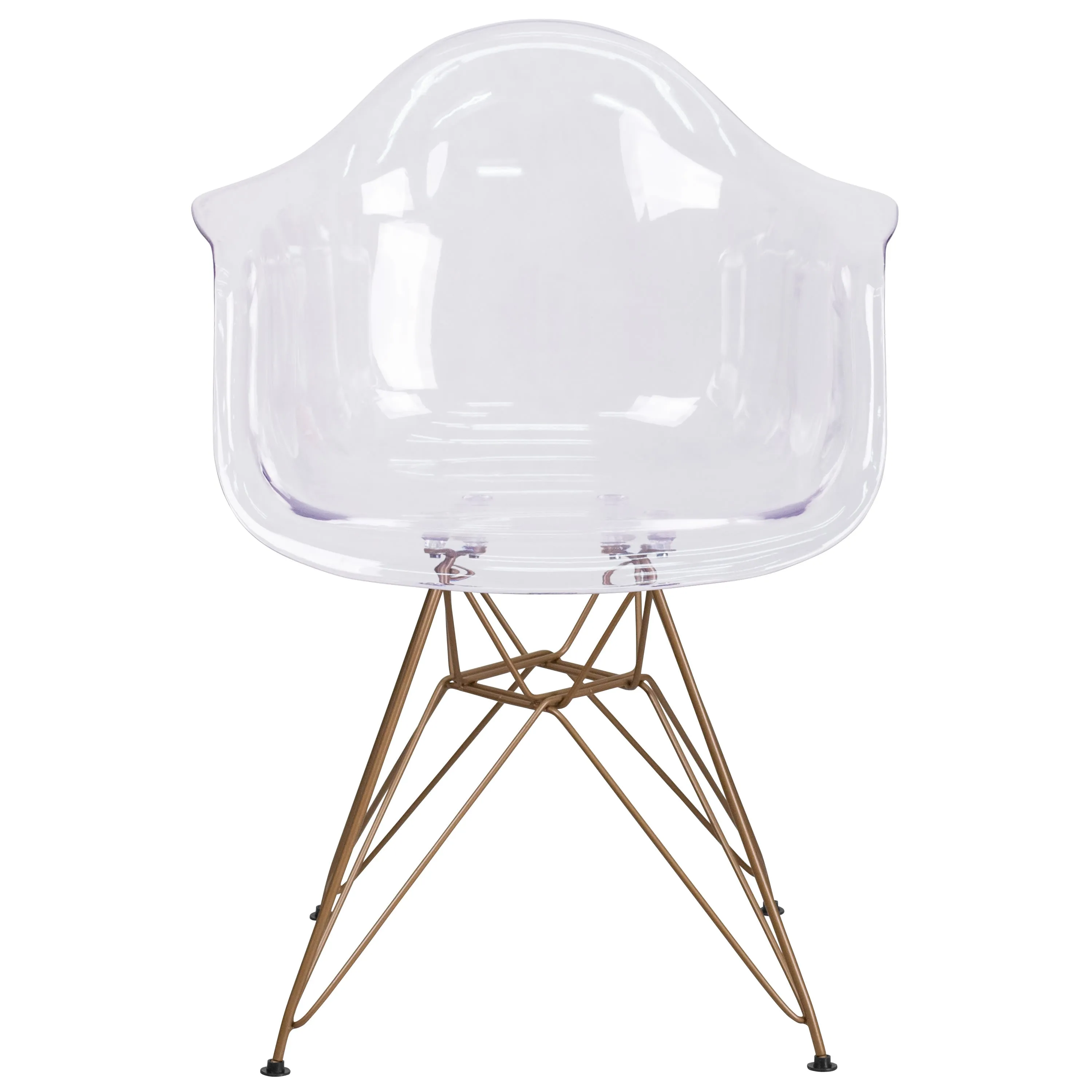 Allure Series Transparent Side Chair with Arms and Gold Base