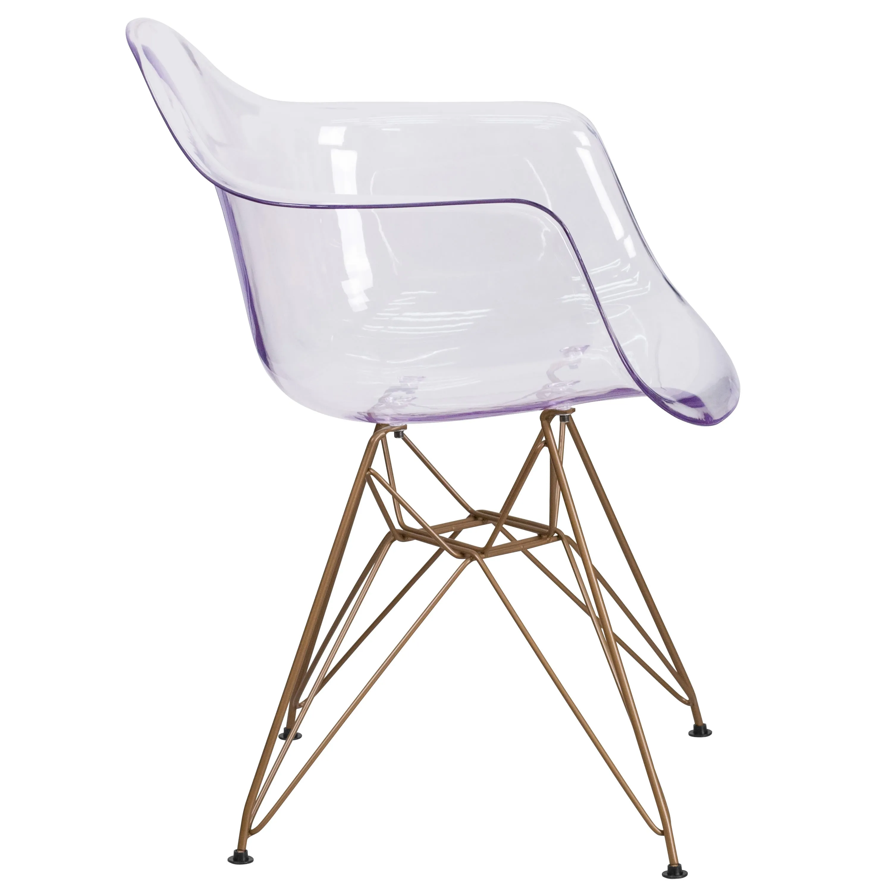 Allure Series Transparent Side Chair with Arms and Gold Base