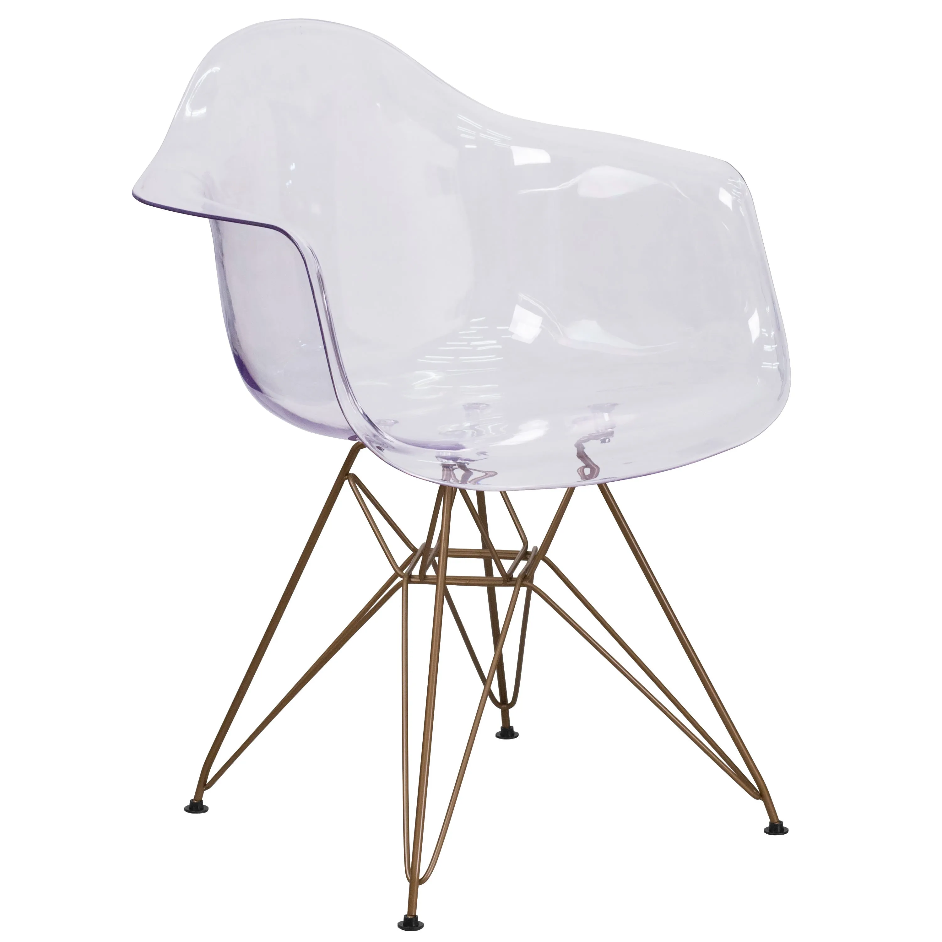 Allure Series Transparent Side Chair with Arms and Gold Base