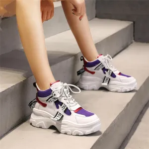 Amozae  2022 Spring New Leather Women's Platform Chunky Sneakers Fashion Women Flat Thick Sole Shoes Woman Dad Footwear