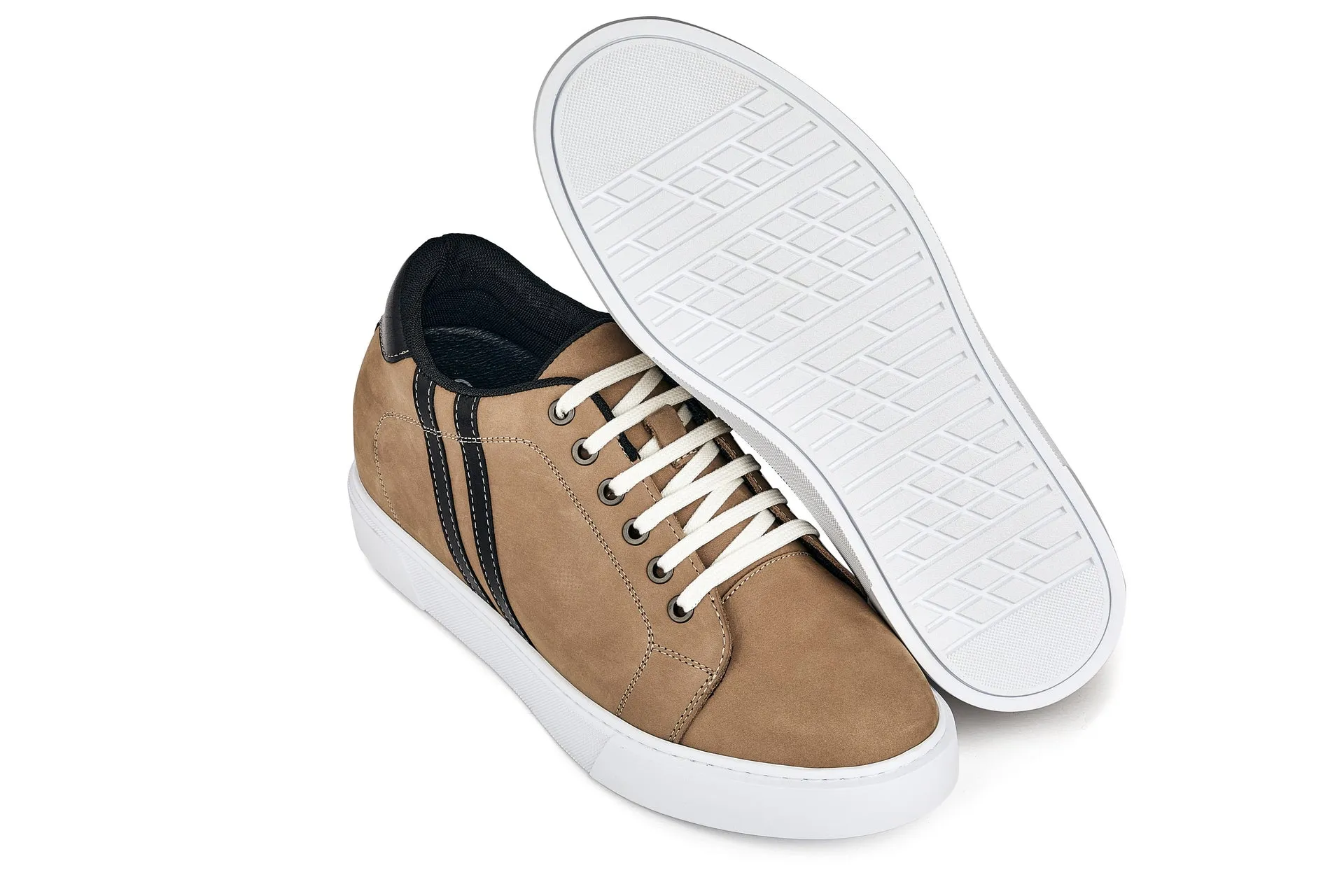 CALTO - K1551 - 2.8 Inches Taller (Nubuck Tan) - Lace Up Casual Sneakers