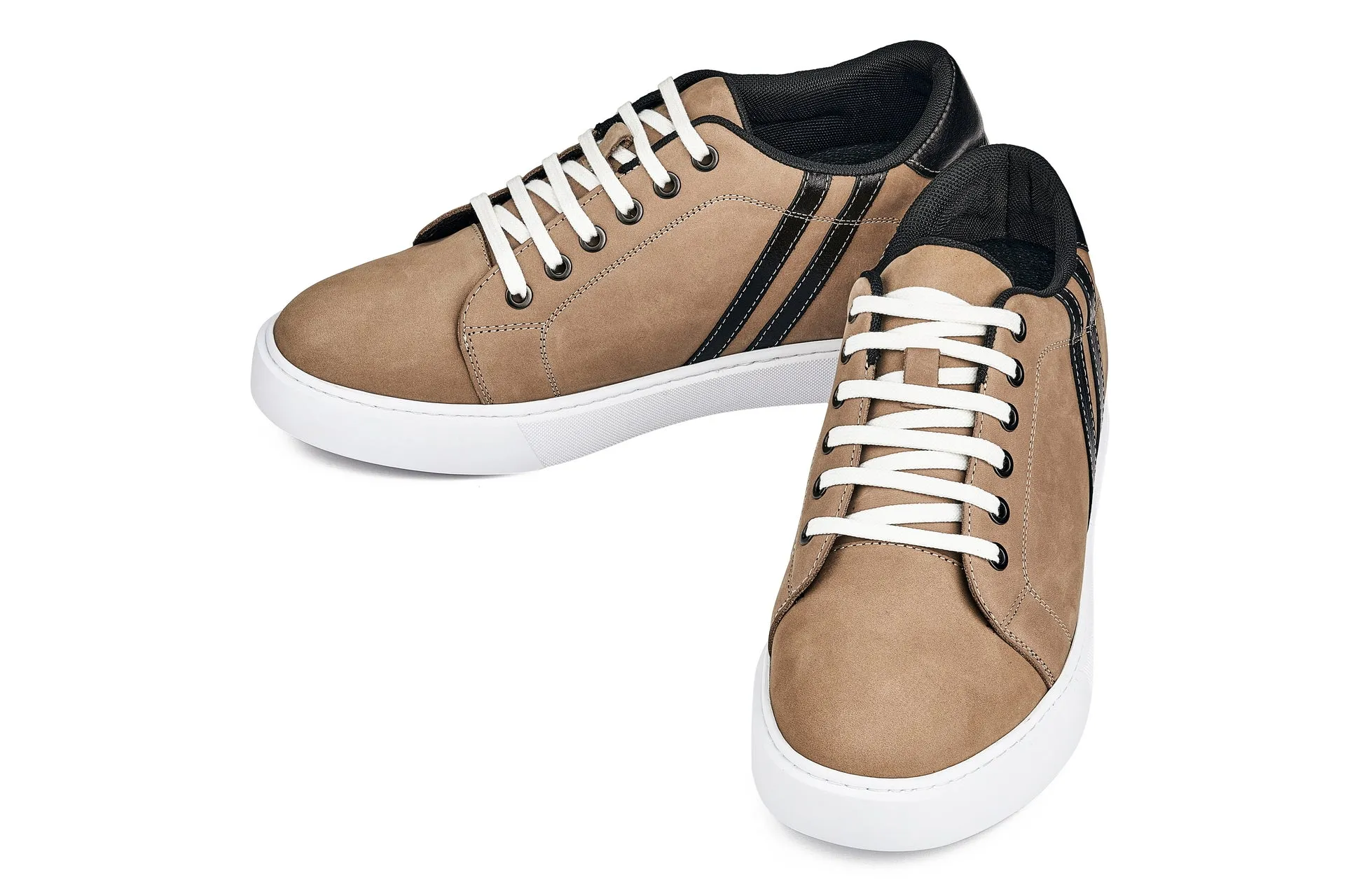 CALTO - K1551 - 2.8 Inches Taller (Nubuck Tan) - Lace Up Casual Sneakers