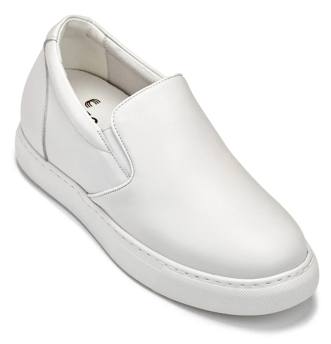 CALTO - T1022 - 2.6 Inches Taller (White) - Lightweight Nappa Leather Loafer