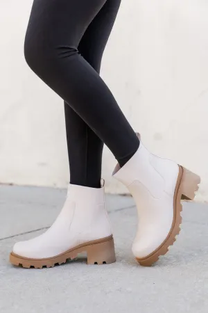 Carli Crinkle PU Pull On Beige Platform Booties FINAL SALE