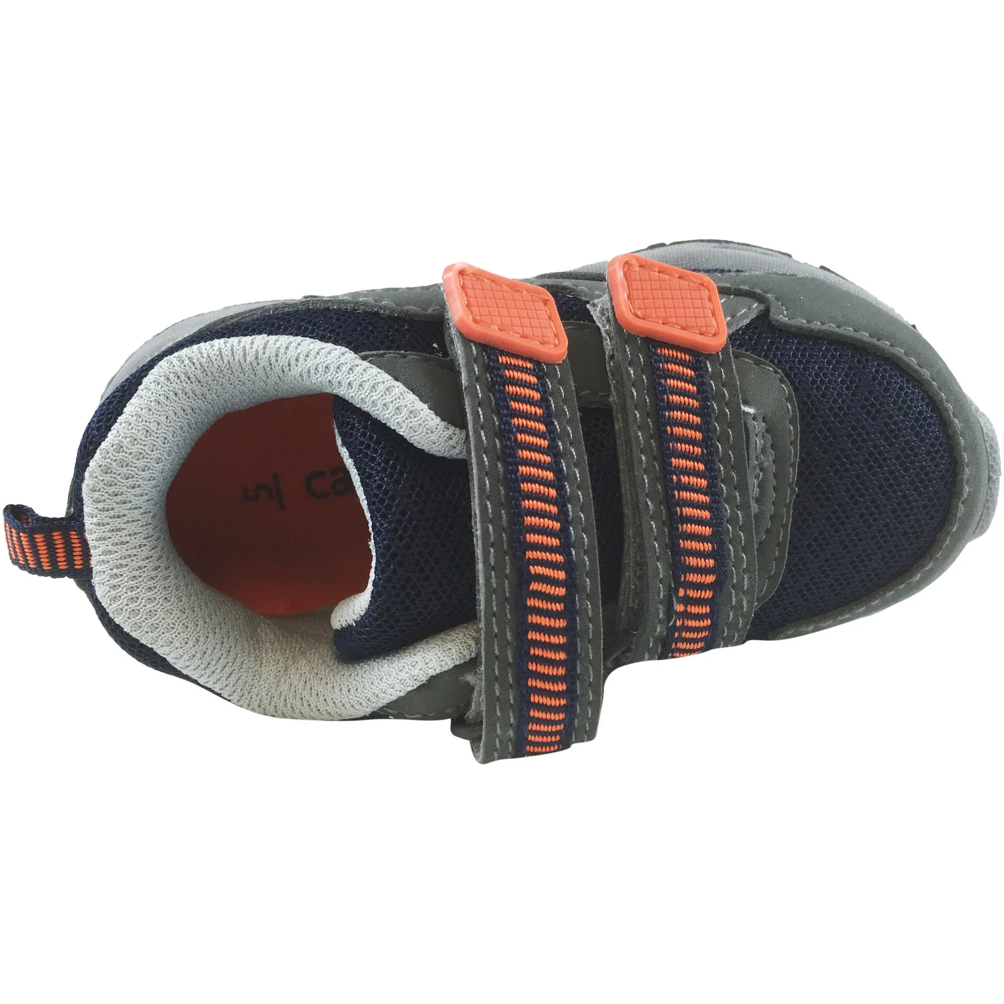 Carter's Boy's Grey Navy Orange Wavy Trail Hiker Double Hook and Loop Sneaker