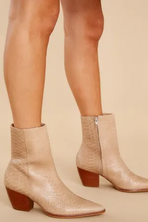 Caty Tan Snake Ankle Boots