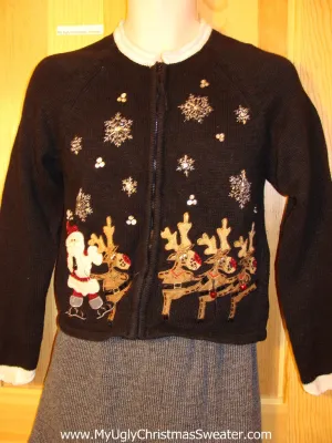 Child Size (or XS Adult) Tacky Cheap Ugly Christmas Sweater with High Kicking Dancing Reindeer (f541)