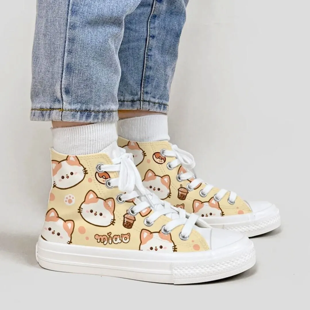 *CLEARANCE* Kawaii Miao Kitty High Top Canvas Shoes - Unisex