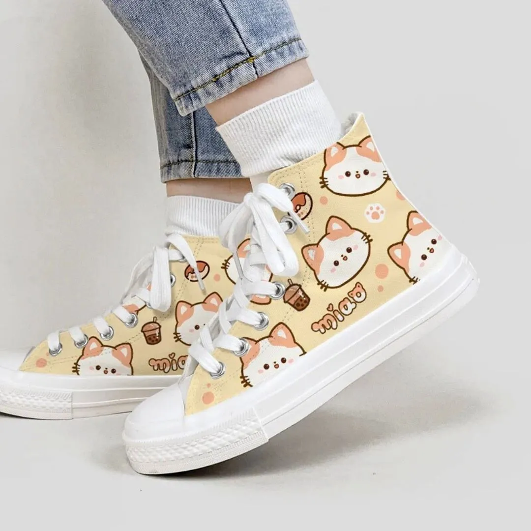 *CLEARANCE* Kawaii Miao Kitty High Top Canvas Shoes - Unisex