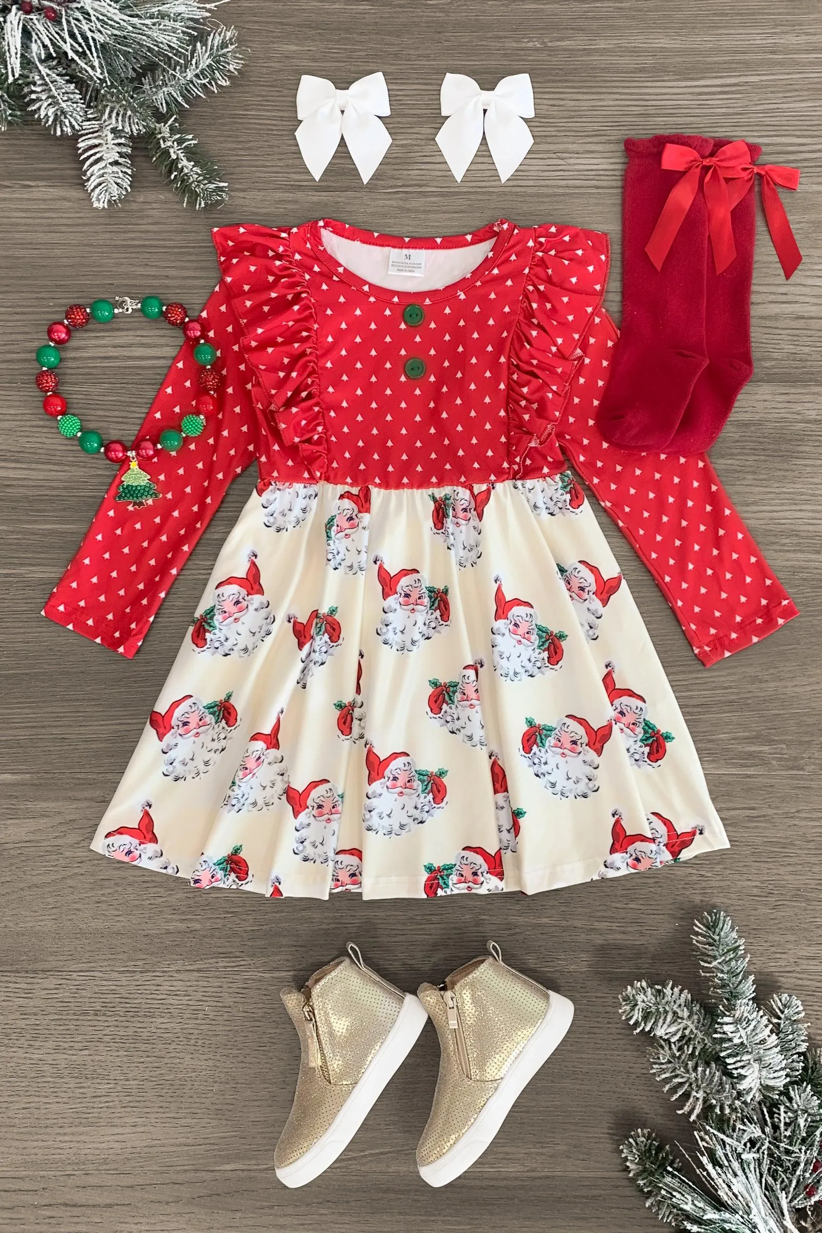 Cream Vintage Santa Ruffle Dress