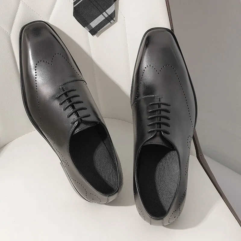 ExoticLux Genuine Leather Pointed Toe Brogue Shoes