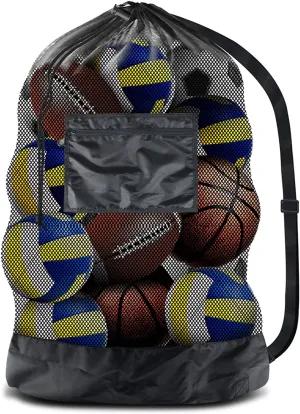 Extra Large Sports Ball Bag Mesh Soccer Ball Bag Heavy Duty Drawstring Bags Team Work for Holding Basketball, Volleyball, Baseball, Swimming Gear with Shoulder Strap