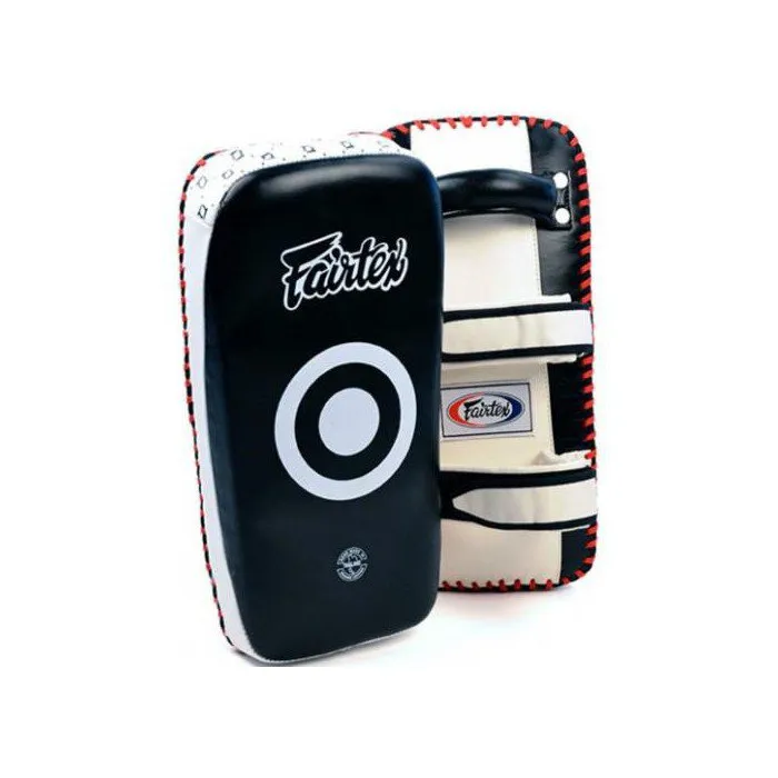 FAIRTEX KPLC2 CURVED MUAY THAI BOXING MMA KICK PADS Size Standard Cowhide Leather Black White