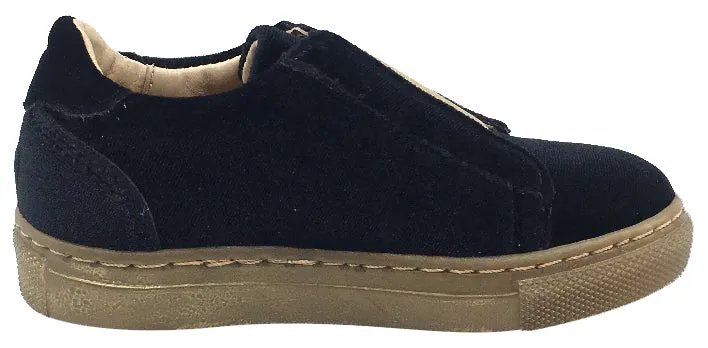 Fascani Boy's and Girl's Slip-On Sneaker Shoes, Black Velvet/Gold