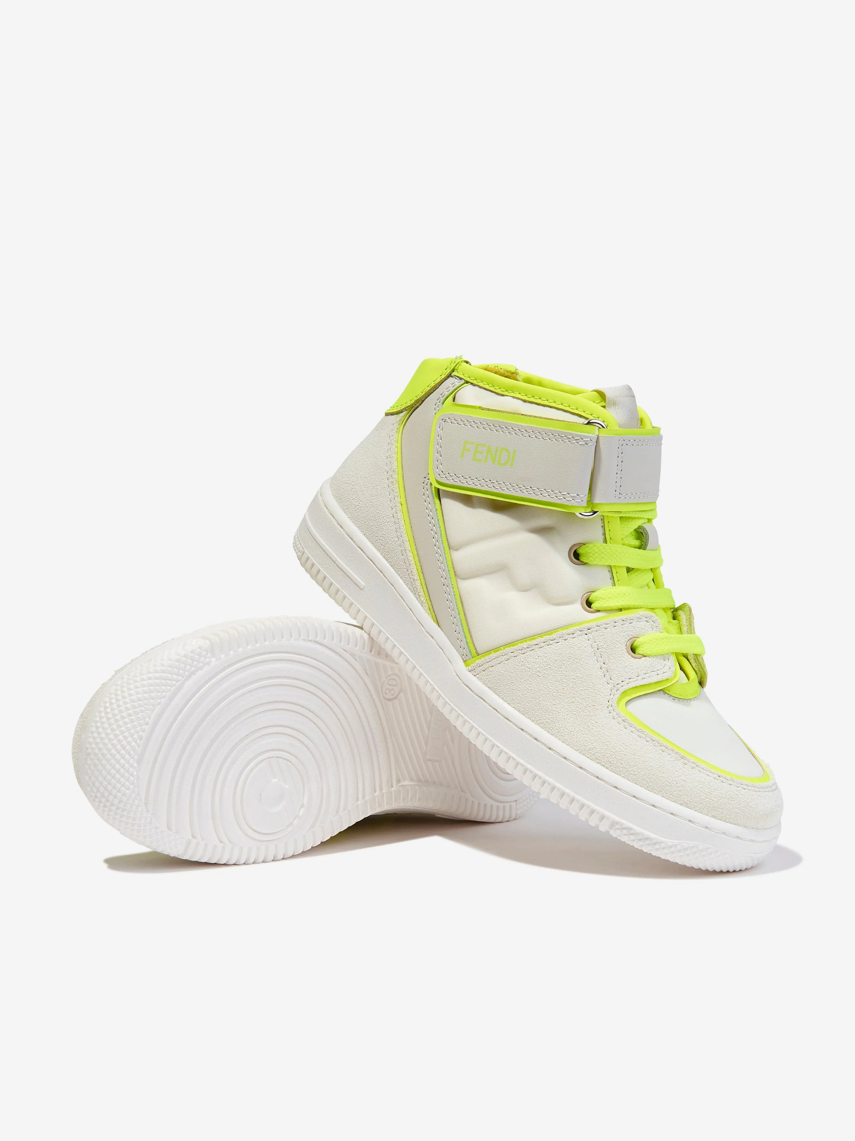 Fendi Kids Leather Logo Trainers in Ivory