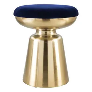 Funky Blue Velvet and Gold Sculptural Stool