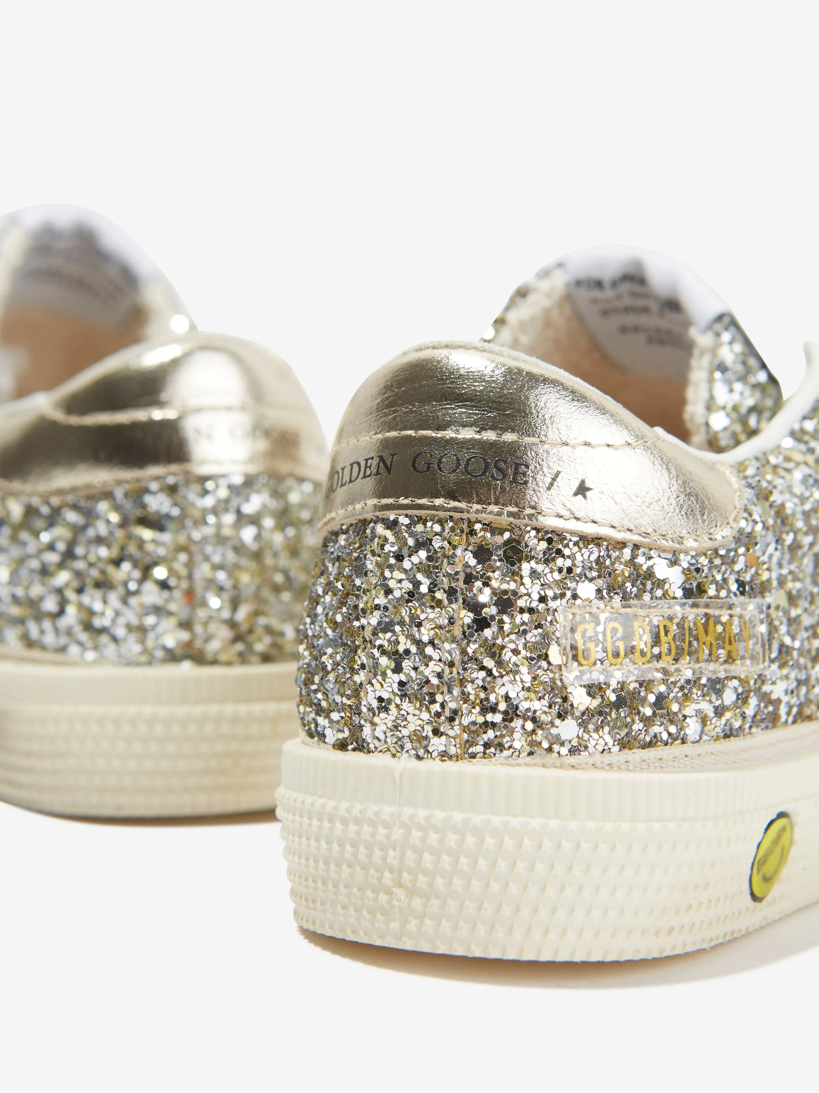 Golden Goose Girls Glitter And Leather May Trainers in Silver