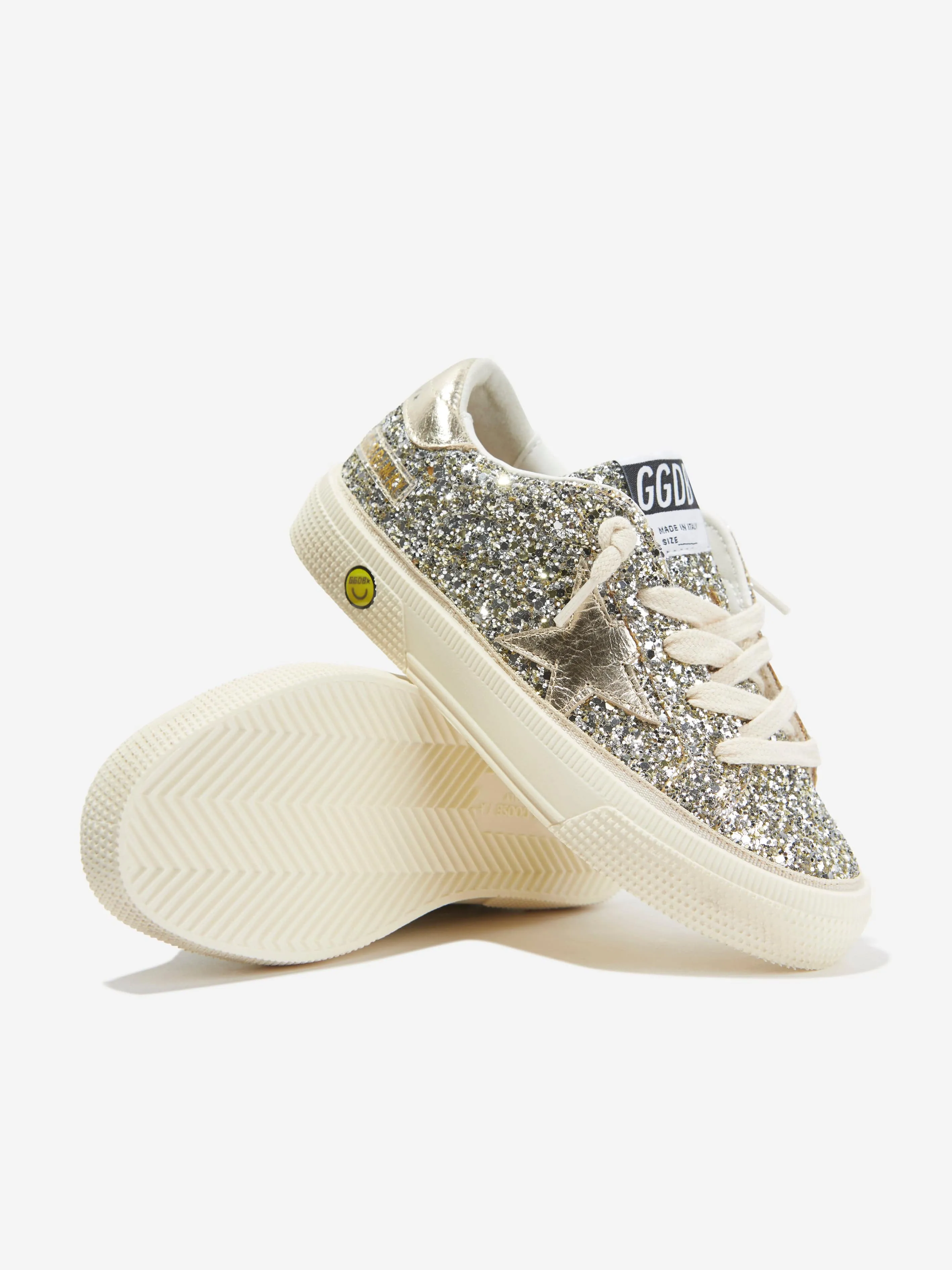 Golden Goose Girls Glitter And Leather May Trainers in Silver