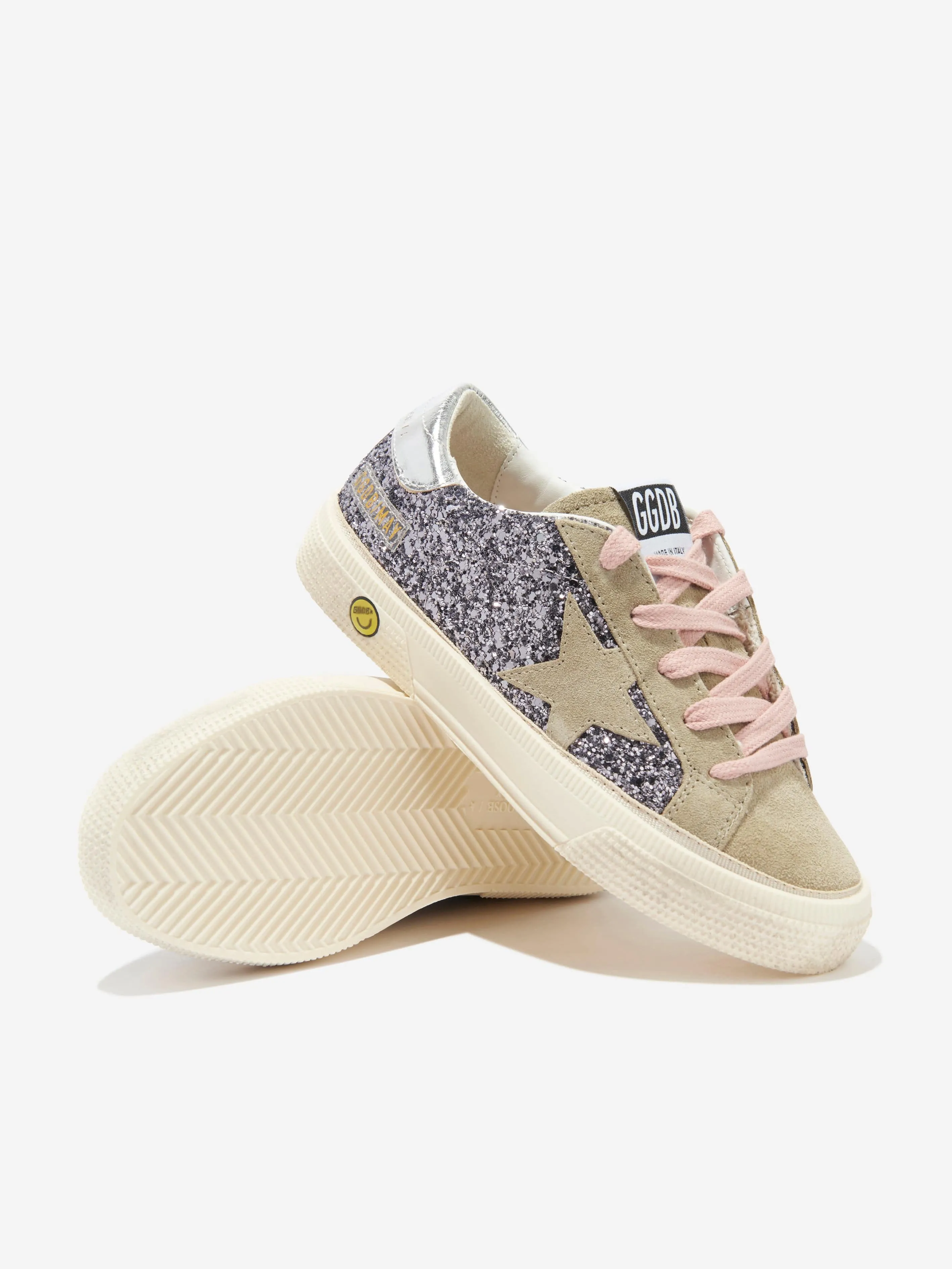 Golden Goose Girls Glitter And Suede Star Trainers in Grey