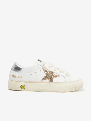 Golden Goose Girls Leather And Glitter Star May Trainers in White