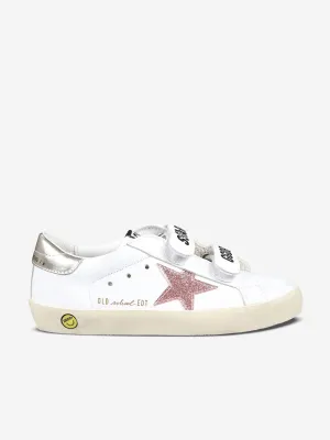 Golden Goose Girls Leather and Glitter Star Old School Trainers in White