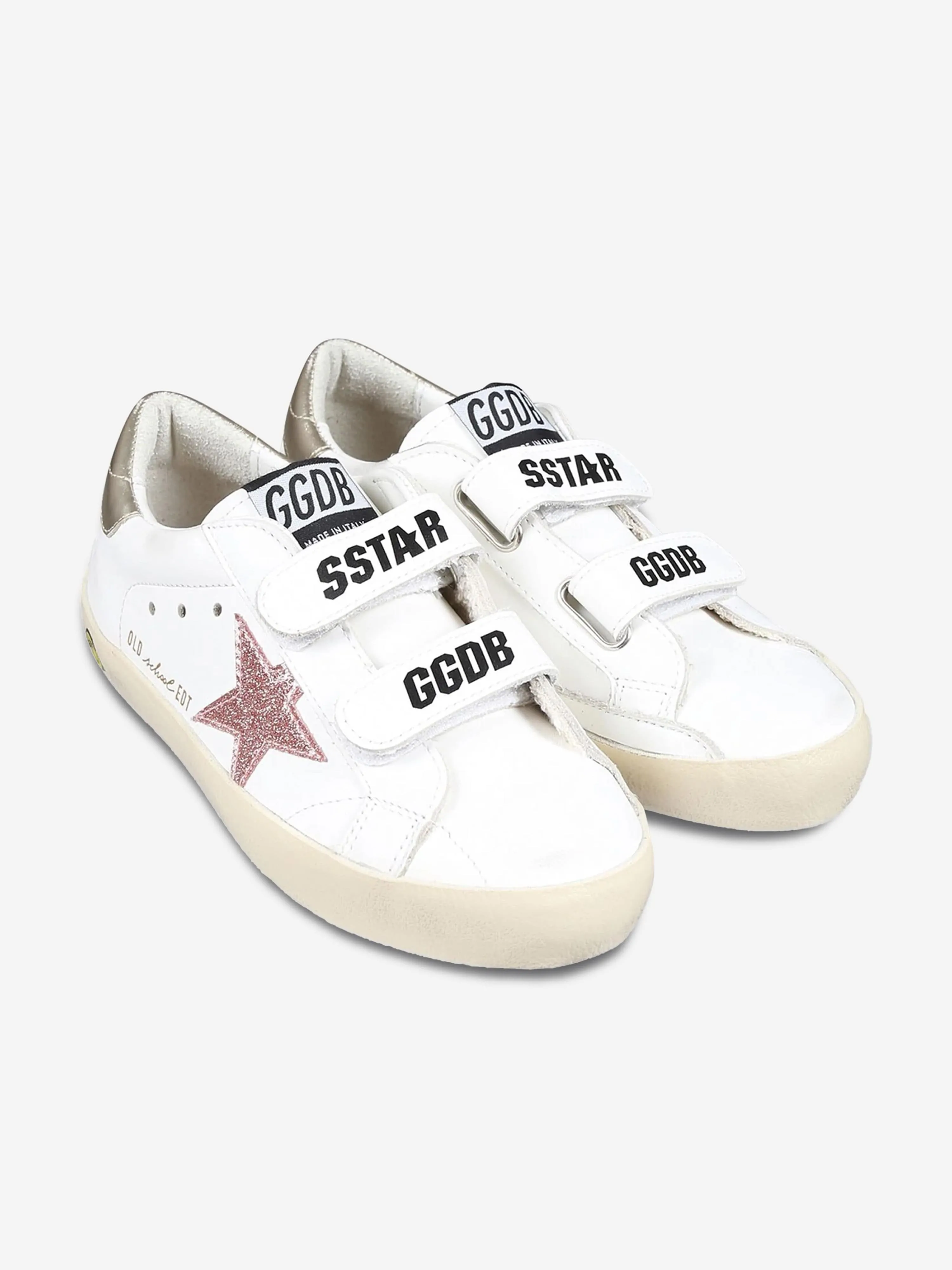 Golden Goose Girls Leather and Glitter Star Old School Trainers in White