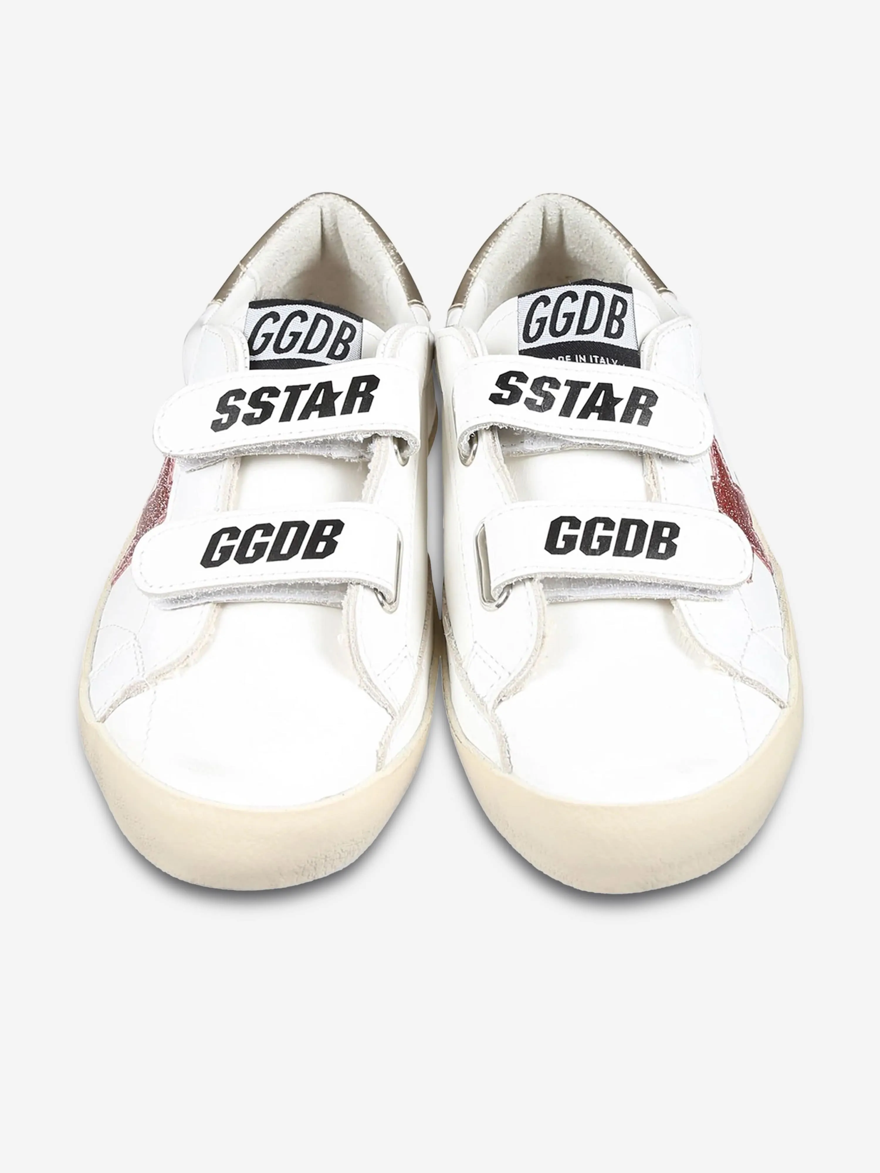 Golden Goose Girls Leather and Glitter Star Old School Trainers in White