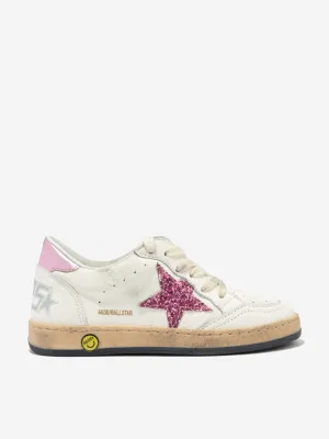 Golden Goose Kids Ballstar Leather And Glitter Star Trainers in White