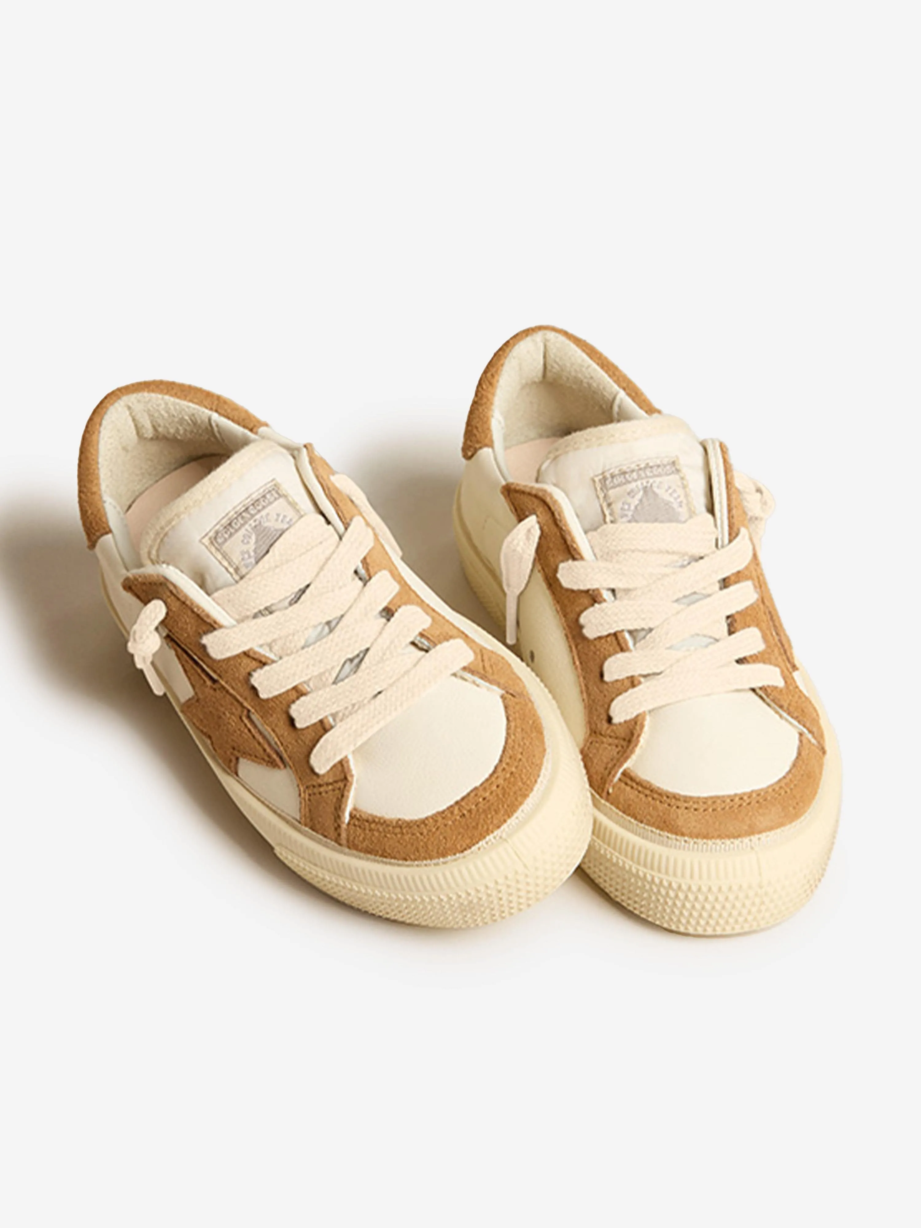 Golden Goose Kids May Suede Toe And Heel Trainers in Cream