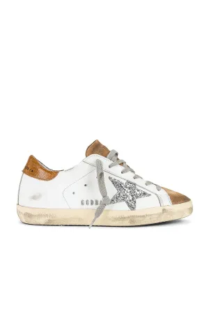 Golden Goose Superstar Sneakers, White, Tobacco, Silver, & Taupe