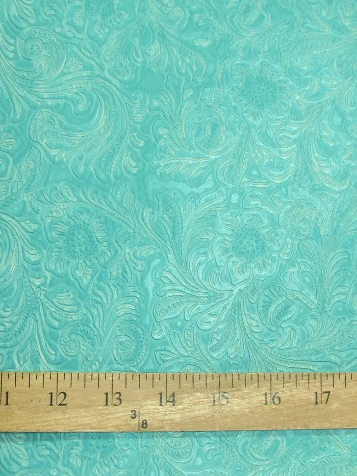 Gray Vintage Western Floral Pu Leather Fabric / Sold By The Yard/DuroLast ®