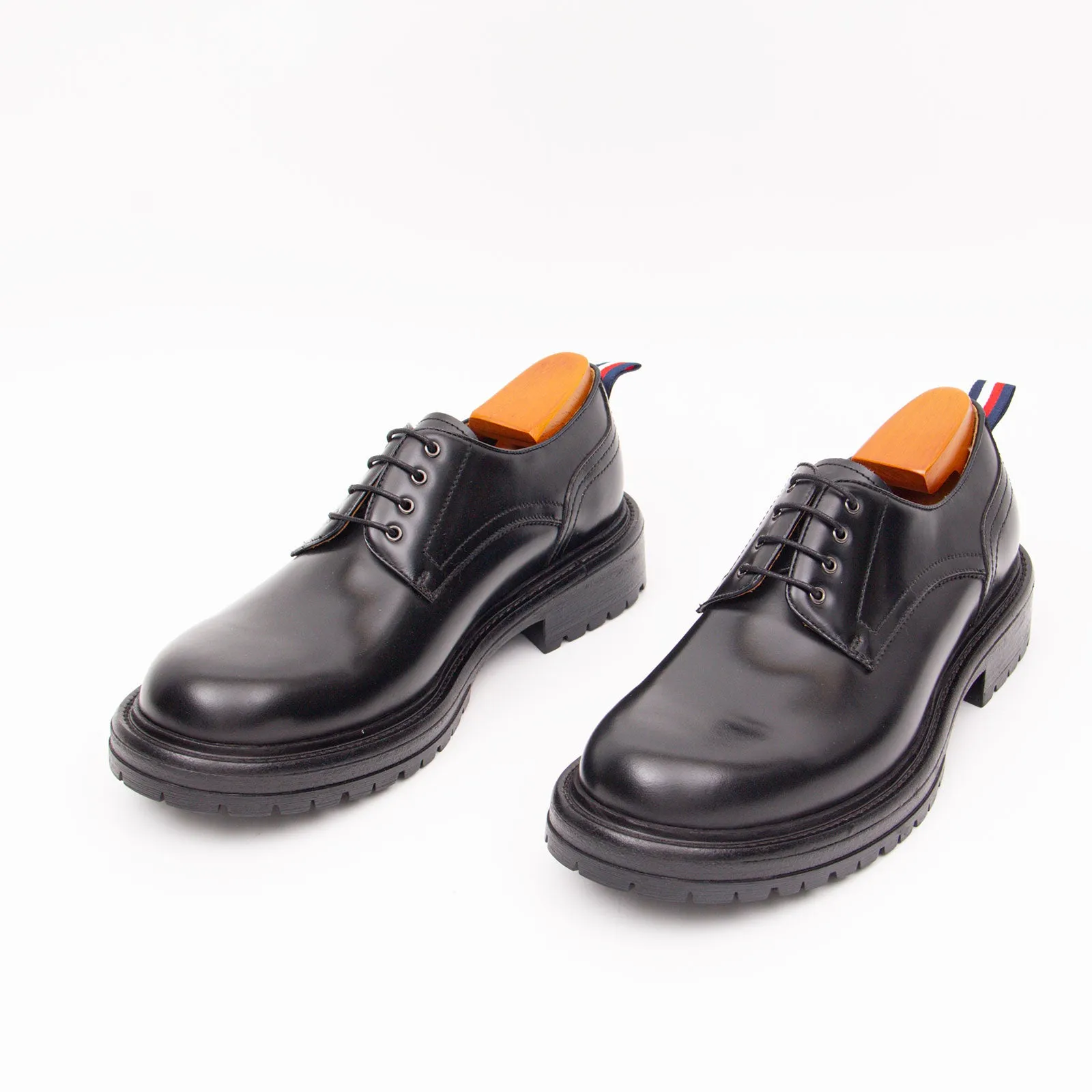 Handcrafted Big Toe Derby Shoes with Thick Sole  Black