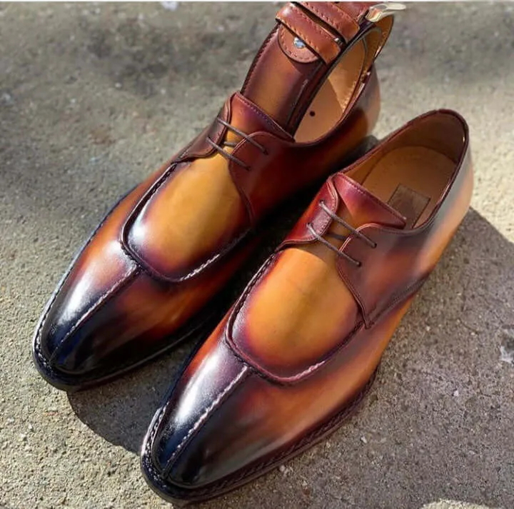 Handmade Men's Split Toe Shoes, Men's Brown Lace Up Leather Shoes