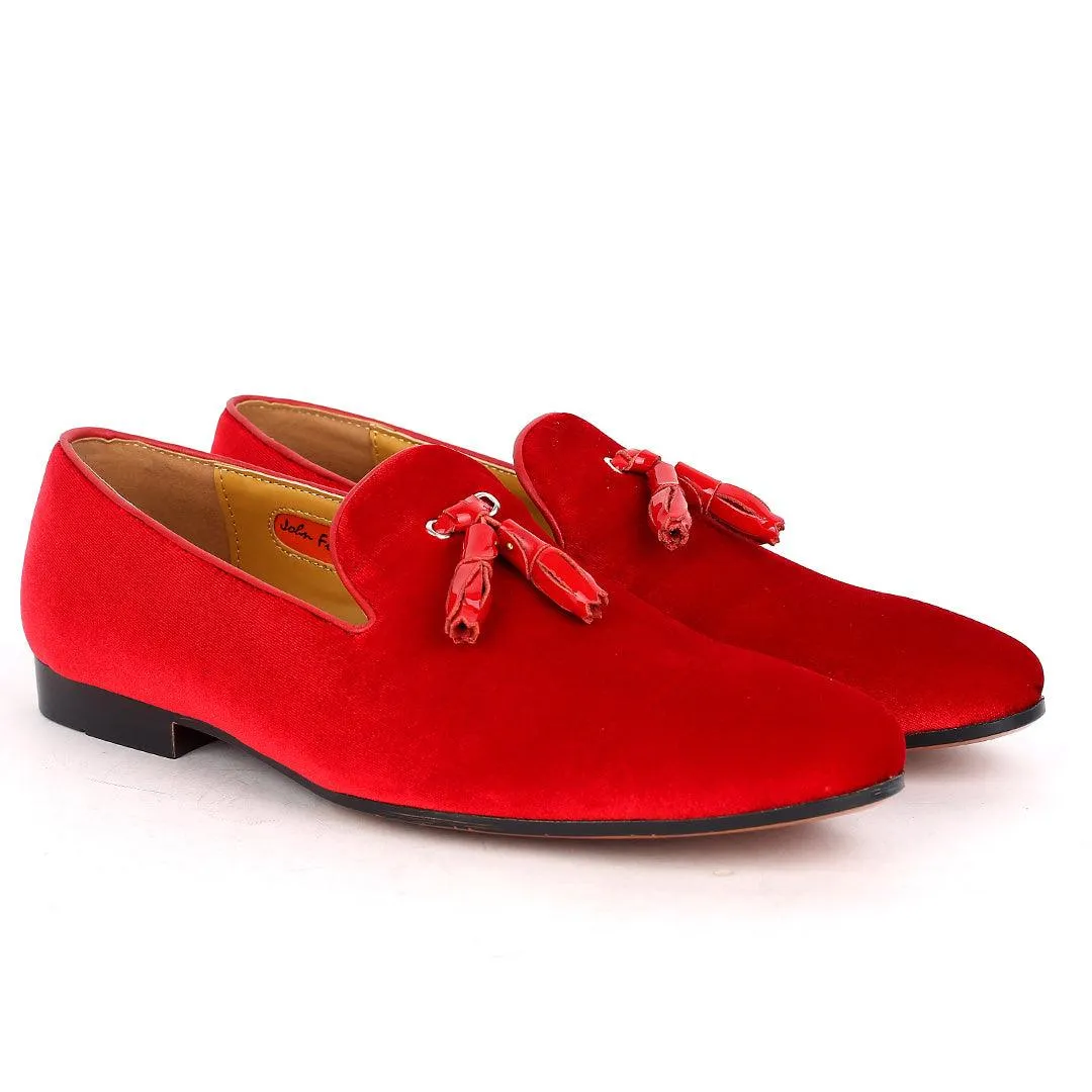 John Foster Exquisite Red Suede Leather Shoe with Tassel Design