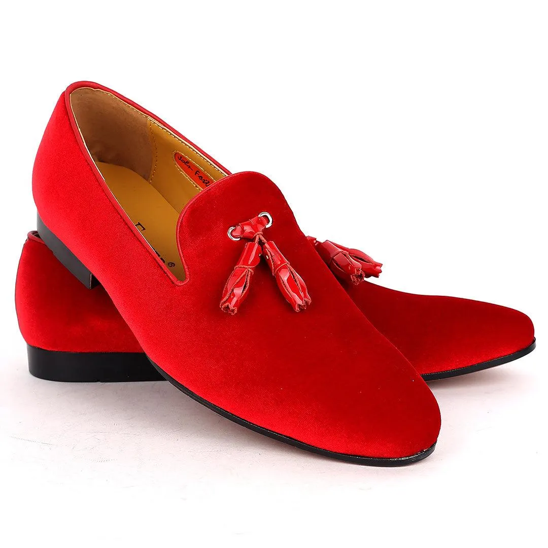 John Foster Exquisite Red Suede Leather Shoe with Tassel Design