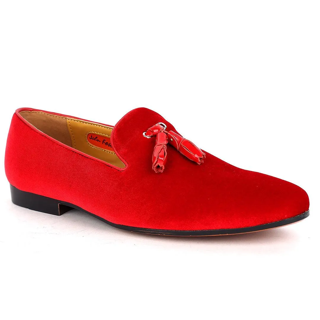 John Foster Exquisite Red Suede Leather Shoe with Tassel Design