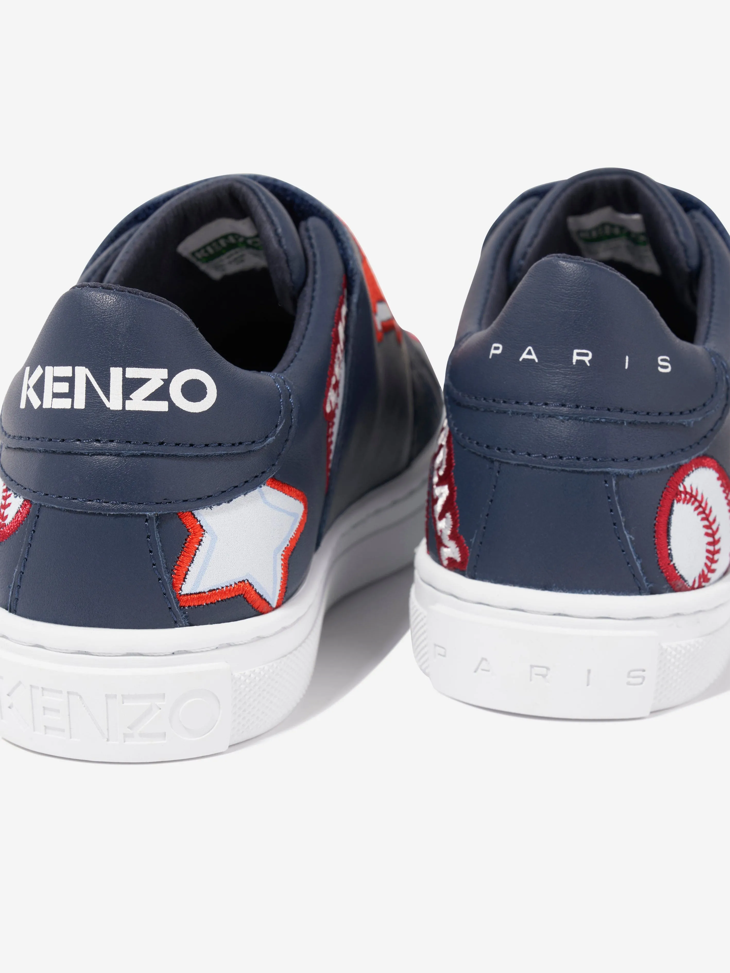 KENZO Kids Leather Embroidered Trainers in Navy