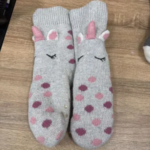 Kid's Fleece-Lined Unicorn Socks: Grey-children-