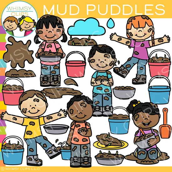 Kids Playing in Mud Clip Art