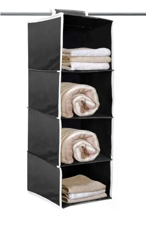 Kuber Industries 4 Shelf Closet/ Wardrobe Hanging Organizer|Shoes Storage Cupboard|Non Wovan Foldable With Universal Fit|Size 31 x 25 x 80, Pack of 1 (Black)- (Glossy,Fabric)