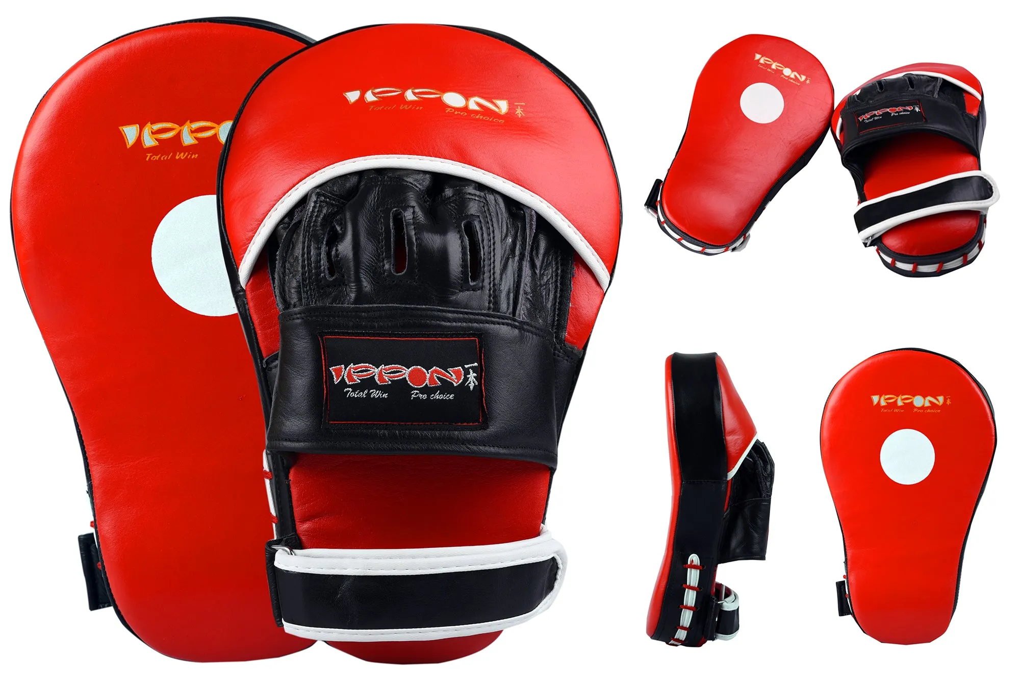 MAR-199 | Red Black Genuine Leather Large Curved Focus Mitts