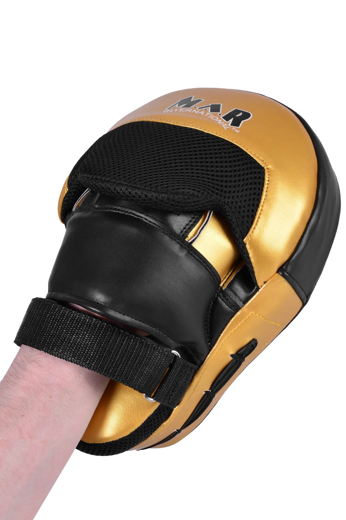 MAR-445C | Gold & Black Curved Focus Mitts