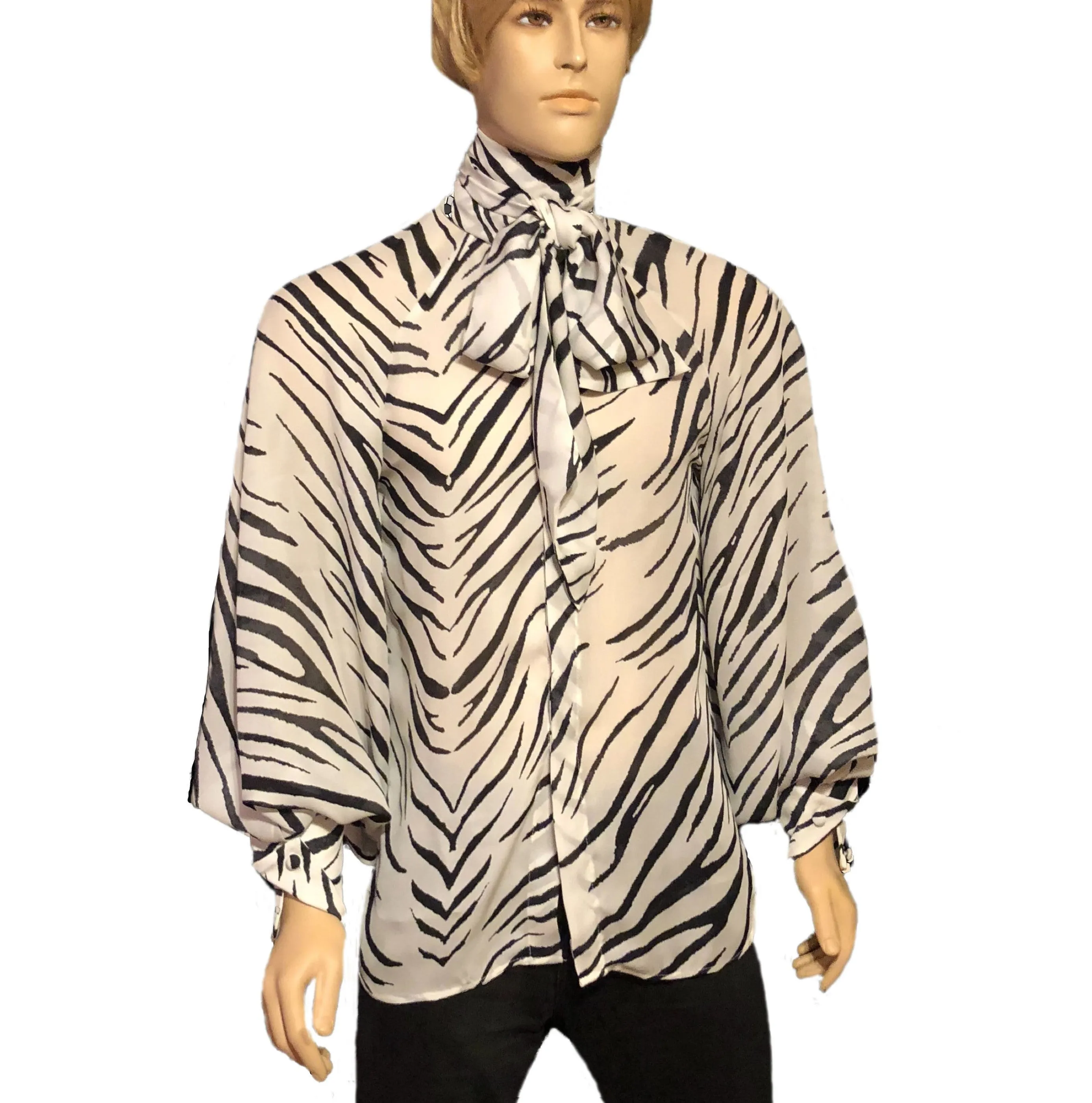 Men's Zebra Print Silk Georgette Raglan Shirt